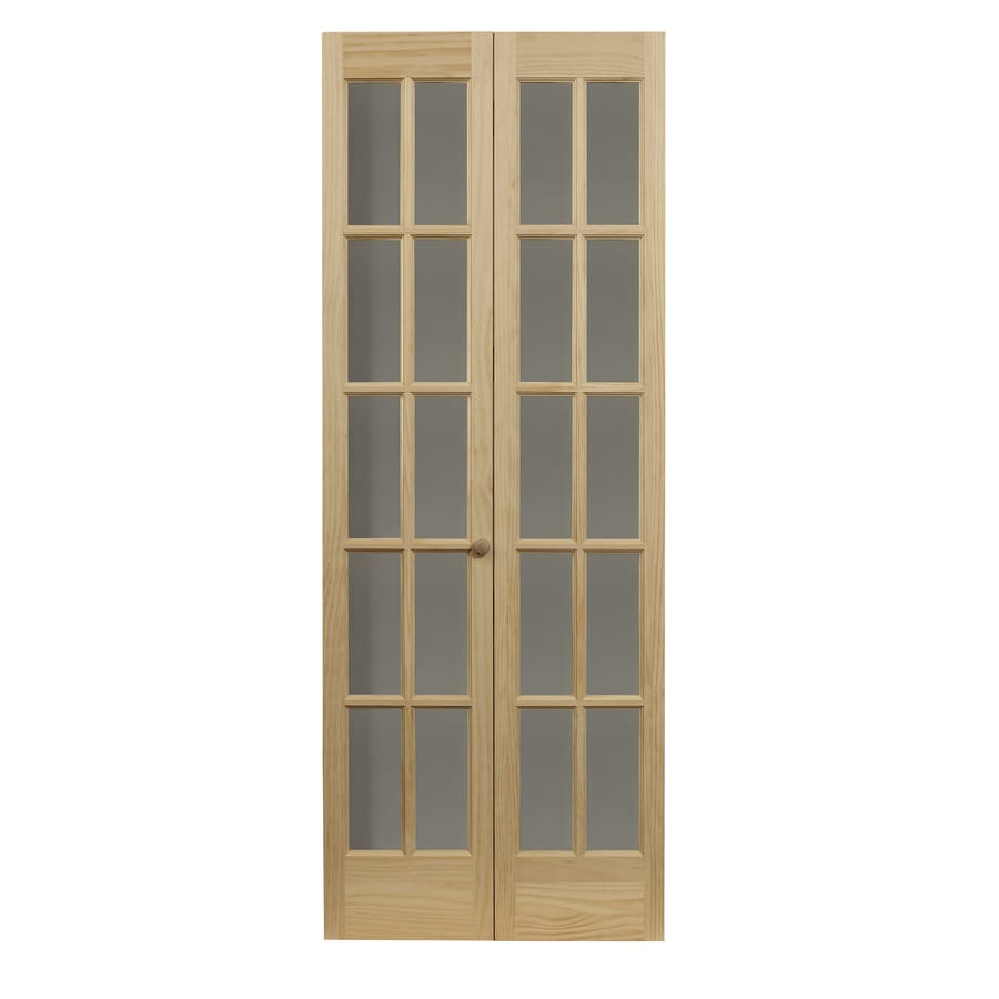 Classic French Unfinished Pine Wood 2 Panel Square Wood Pine Bifold Door Hardware Included Common 30 In X 80 In Actual 29 5 In X 78 625 In