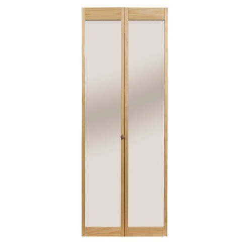 Mirror Unfinished Pine Wood 2 Panel Square Wood Pine Bifold Door Hardware Included Common 32 In X 80 In Actual 32 In X 80 5 In