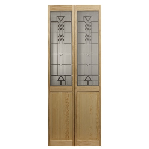 Pinecroft Deco 32-in x 80-in Unfinished Pine Wood 2-Panel Square Wood ...