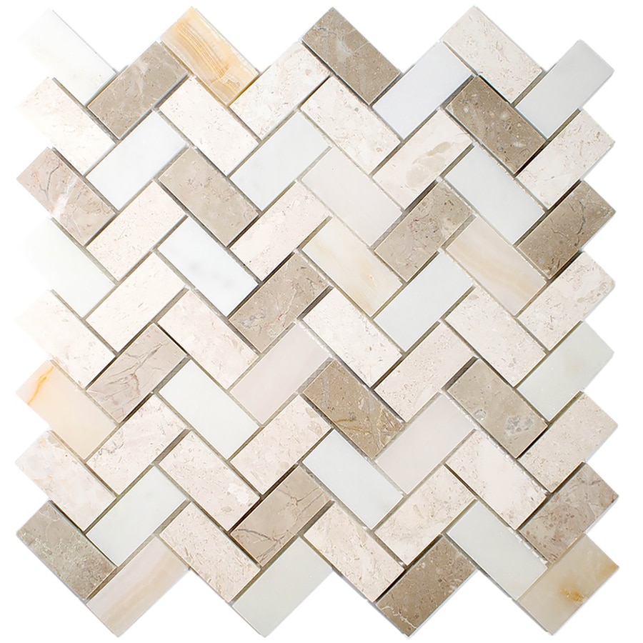 Shop allen + roth Marble Beige Herringbone Mosaic Marble Wall Tile ... - allen + roth Marble Beige Herringbone Mosaic Marble Wall Tile (Common: 11-in