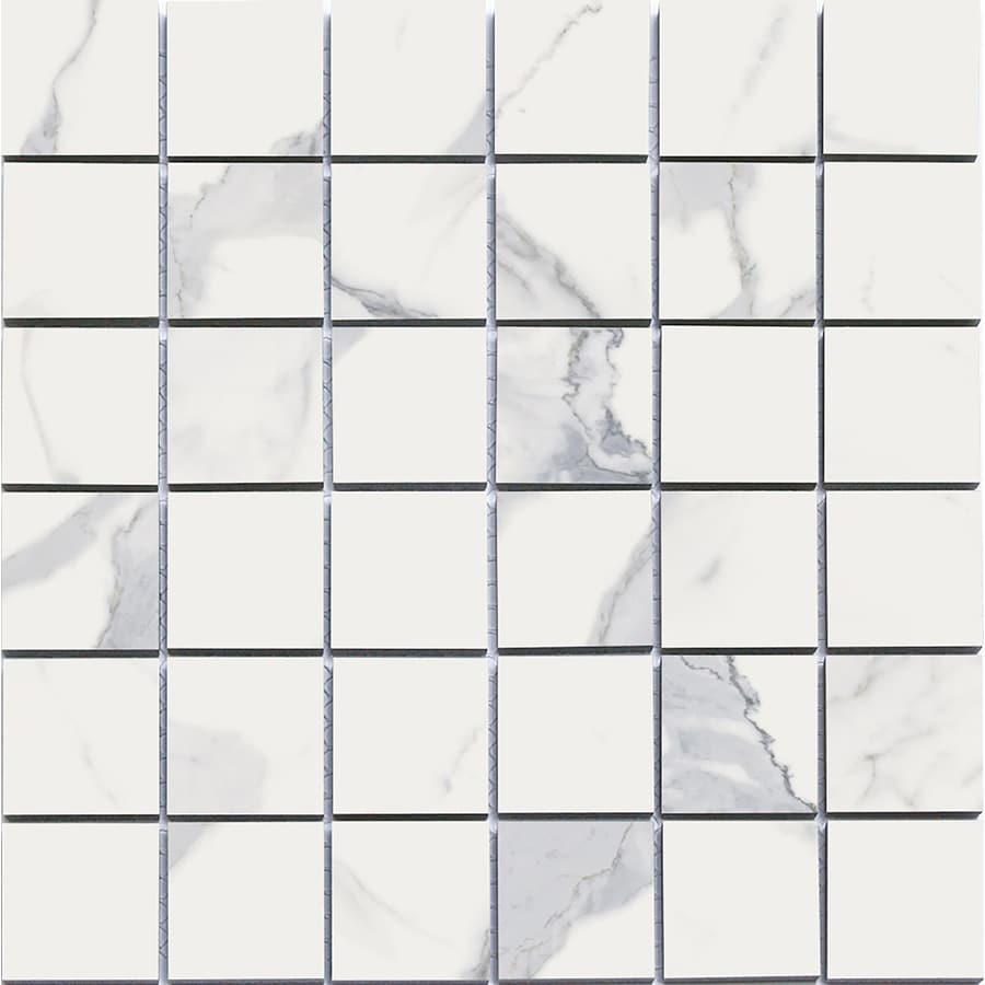 Style Selections 856989 Calacatta White 12-in x 12-in Matte Porcelain Uniform Squares Marble Look Floor and Wall Tile (0.96-sq. ft/ Piece)