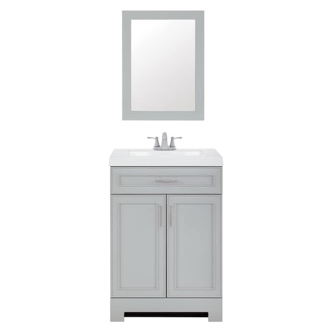Style Selections 24 In Gray Single Sink Bathroom Vanity With White Cultured Marble Top Mirror And Faucet Included In The Bathroom Vanities With Tops Department At Lowes Com