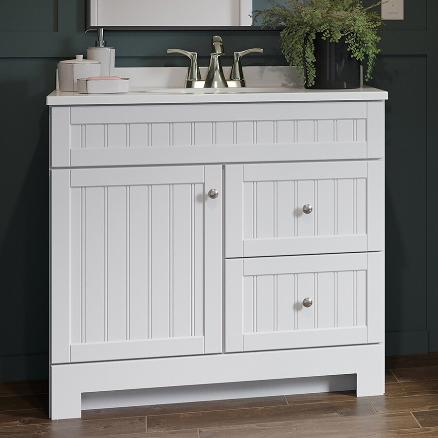 Style Selections Ellenbee 36in White Single Sink Bathroom Vanity with White Cultured Marble Top