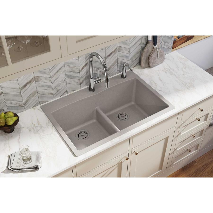 Elkay Quartz Classic 33 In X 22 In Greige Double Basin Drop In   094902077413 