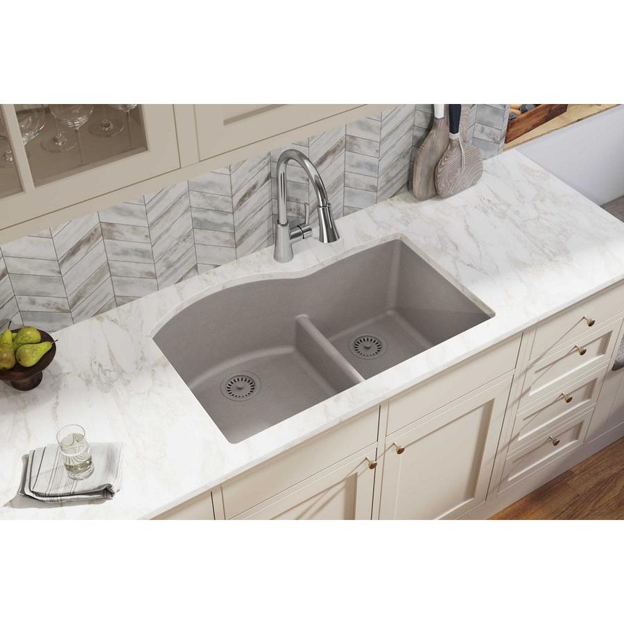 Elkay Quartz Classic 33 In X 22 In Greige Double Basin Undermount