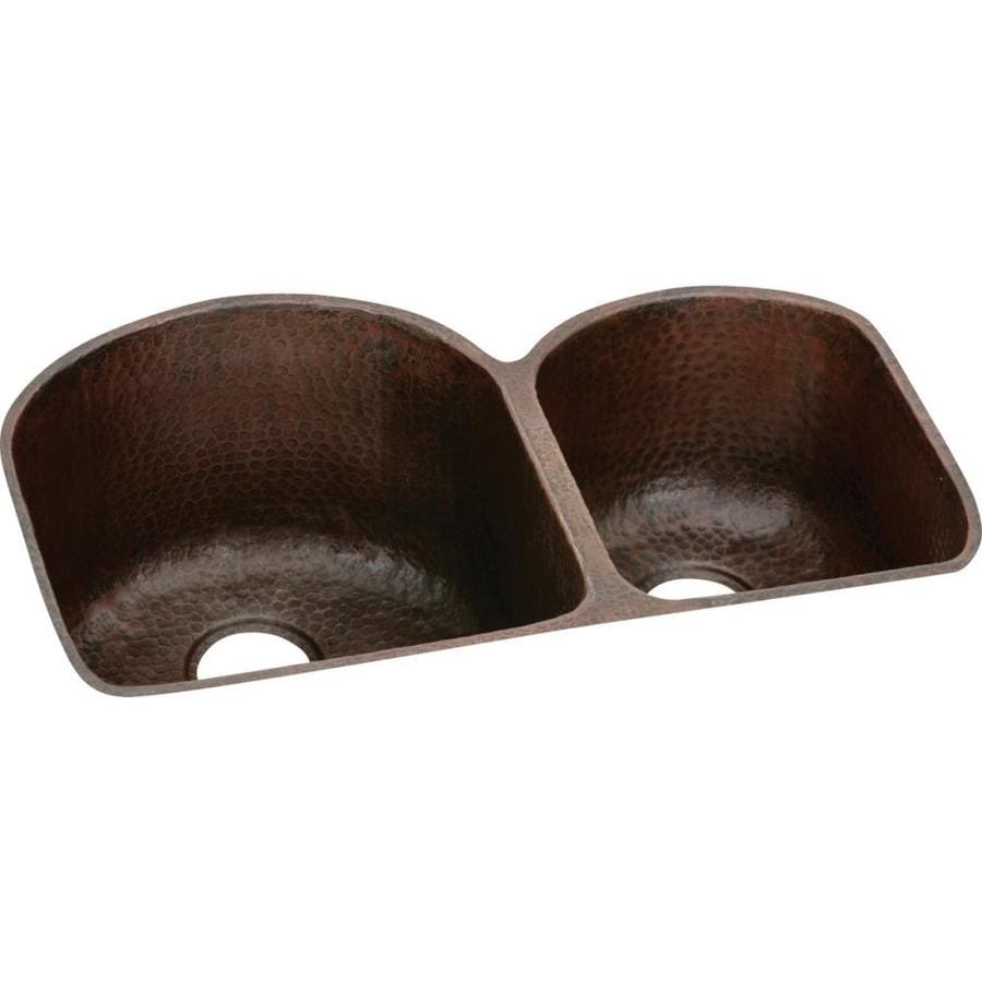 ... 31.25-in Antique Hammered Double-Basin Copper Undermount Kitchen Sink