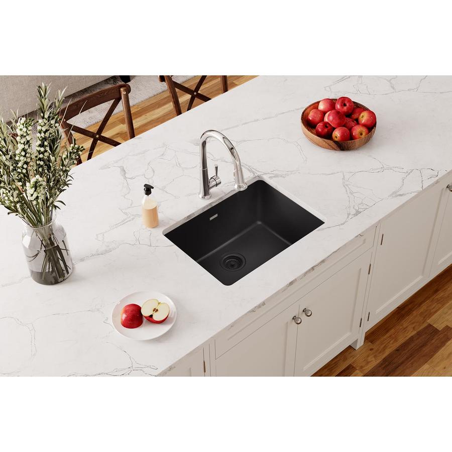 Shop Elkay Gourmet 185 In X 25 In Black Single Basin Quartz Shop Elkay Gourmet 185 In X 25 In Black Single Basin Quartz