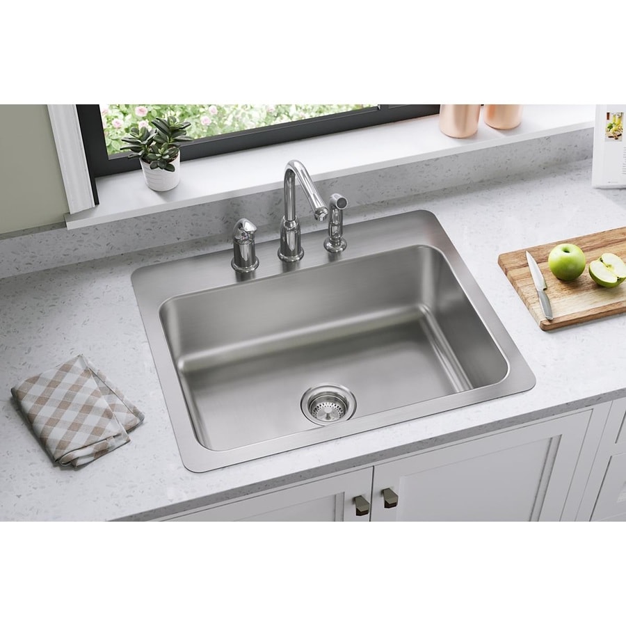 Elkay Gourmet Dual Mount 27 In X 22 In Elite Satin Single Bowl 3 Hole Kitchen Sink In The Kitchen Sinks Department At Lowes Com