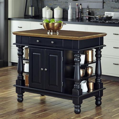 Home Styles Black Wood Base with Wood Top Kitchen Island ...