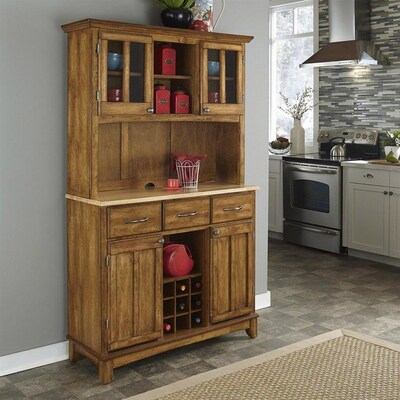 Home Styles Cottage Oak Natural China Cabinet With Wine Storage At