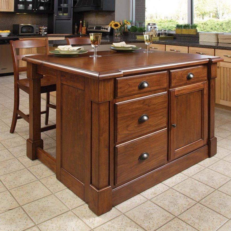 Home Styles Brown Wood Base With Wood Top Kitchen Island 26 75 In