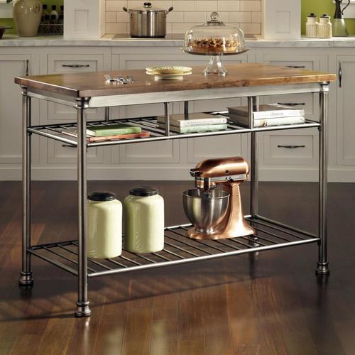Home Styles Gray Metal Base With Wood Butcher Block Top Prep Table