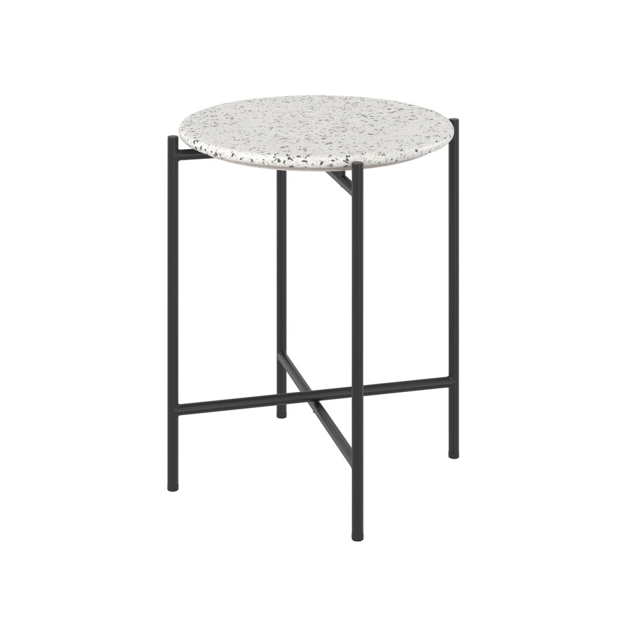 allen + roth 21.5-in Black with White Cement Outdoor Round Composite Plant Stand