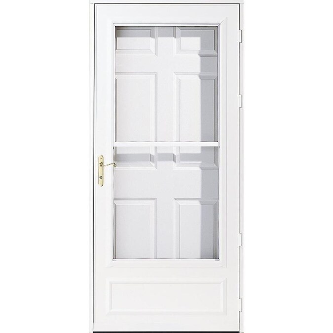 Pella Helena 30in x 81in White MidView Wood Core Storm Door in the Storm Doors department at