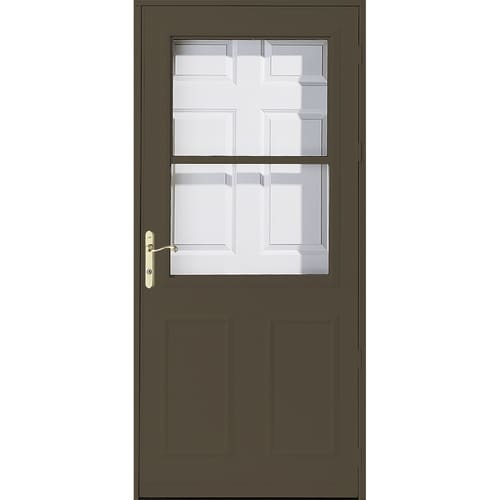 Pella Olympia 32-in x 81-in Brown High-View Wood Core Storm Door in the ...