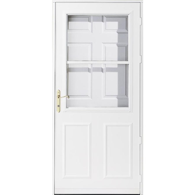 Pella Olympia 36in x 81in White HighView Wood Core Storm Door in the Storm Doors department