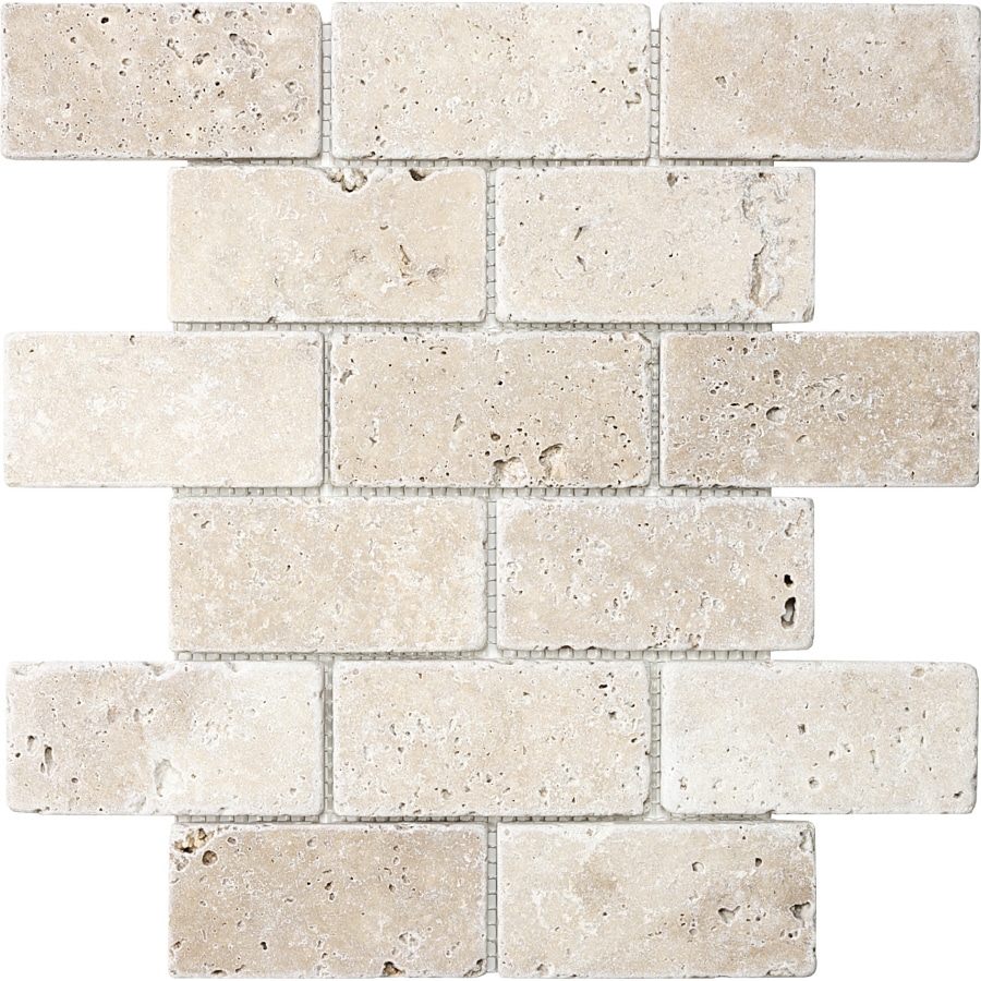 Shop Anatolia Tile Chiaro tumbled Brick Mosaic Travertine Subway Wall