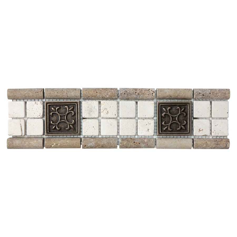 12 X 3 Chiaro And Noce With Metal Listello Travertine At Com