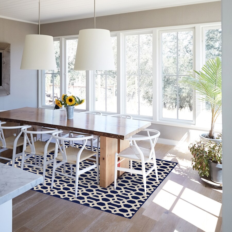 Ruggable Washable 5 x 7 Navy Blue Trellis Area Rug in the Rugs
