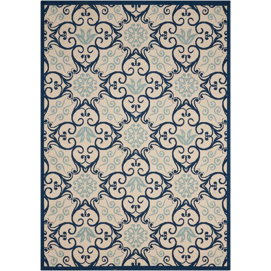 Nourison Caribbean Ivory Navy Rectangular Indoor Outdoor Machine Nourison Caribbean Ivory Navy Rectangular Indoor Outdoor Machine Made Coastal Area Rug Common 2 X 3 Actual 1 75 Ft W L