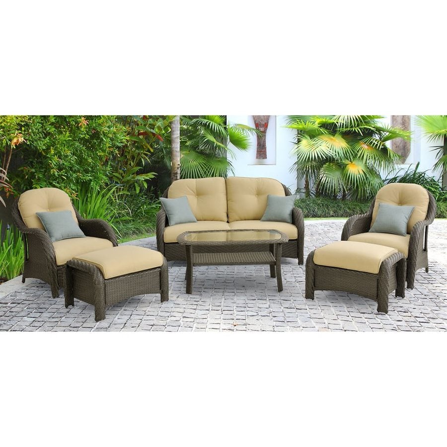 Shop Hanover Outdoor Furniture Newport 6Piece Wicker Frame Patio Conversation Set with Tan 