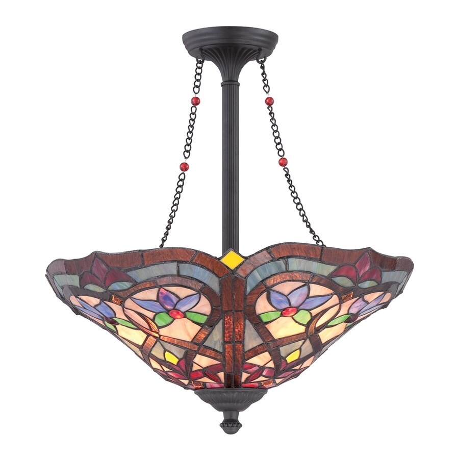 Quoizel 18.5-in Mystic Black Tiffany-Style Single Stained Glass Bowl ...