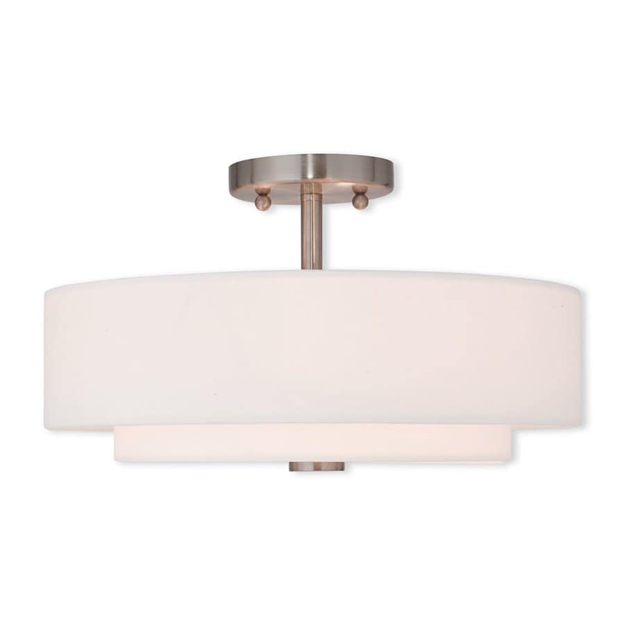Livex Lighting Claremont 15 In W Brushed Nickel Fabric Semi Livex Lighting Claremont 15 In W Brushed Nickel Fabric Semi Flush Mount Light