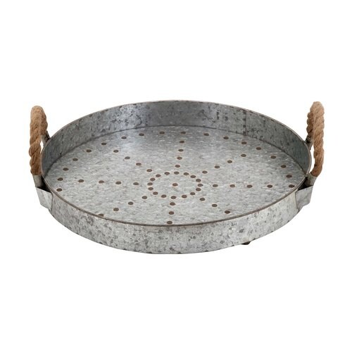 Woodland Imports Galvanized Metal Tray with Rope Handles at