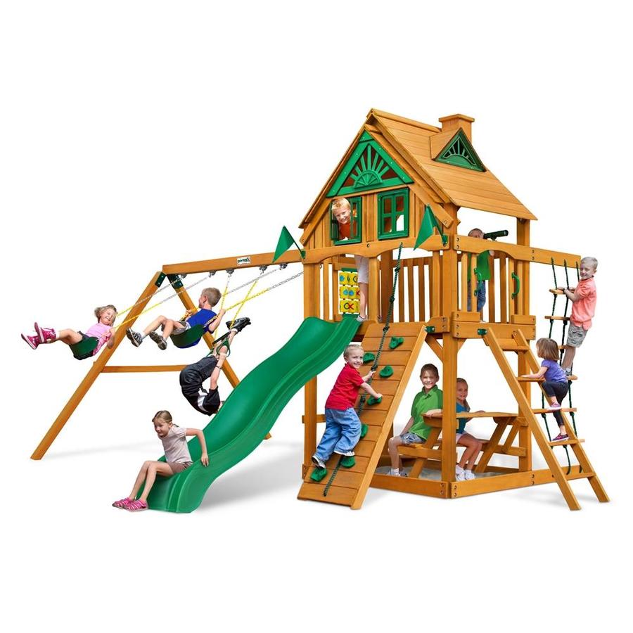 Gorilla Playsets Chateau Treehouse Residential Wood Playset with Swings at