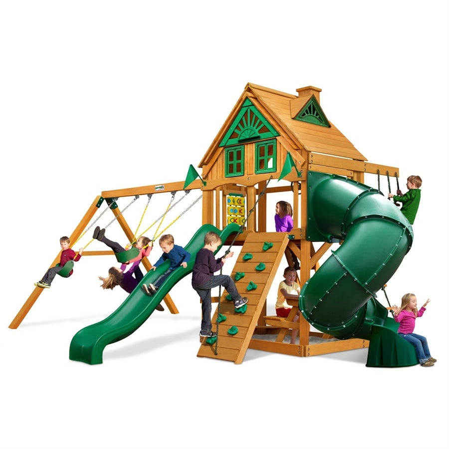 Gorilla Playsets 01-0053-AP Mountaineer Treehouse Residential Wood Playset with Swings