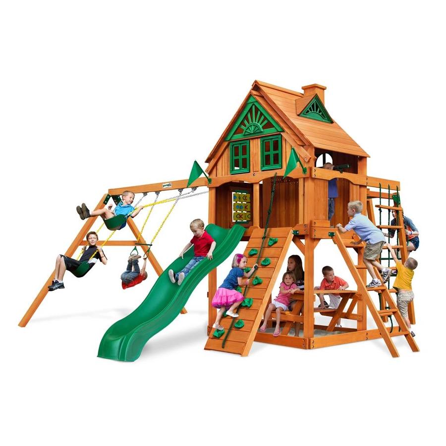 Residential Wood Playset Lowes Children's Swing Sets Backyard