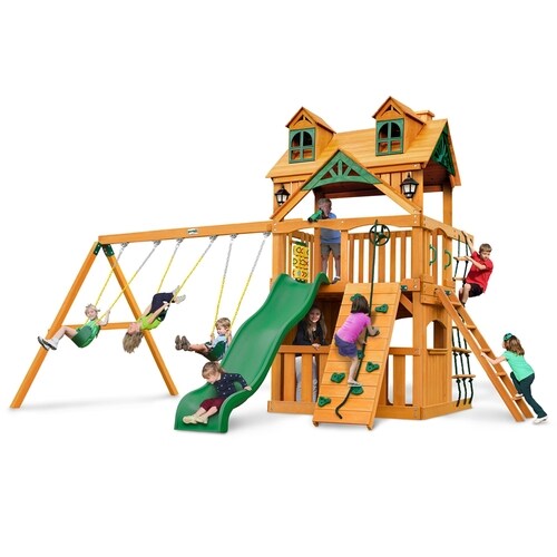 Gorilla Playsets Malibu Clubhouse Residential Wood Playset with Swings