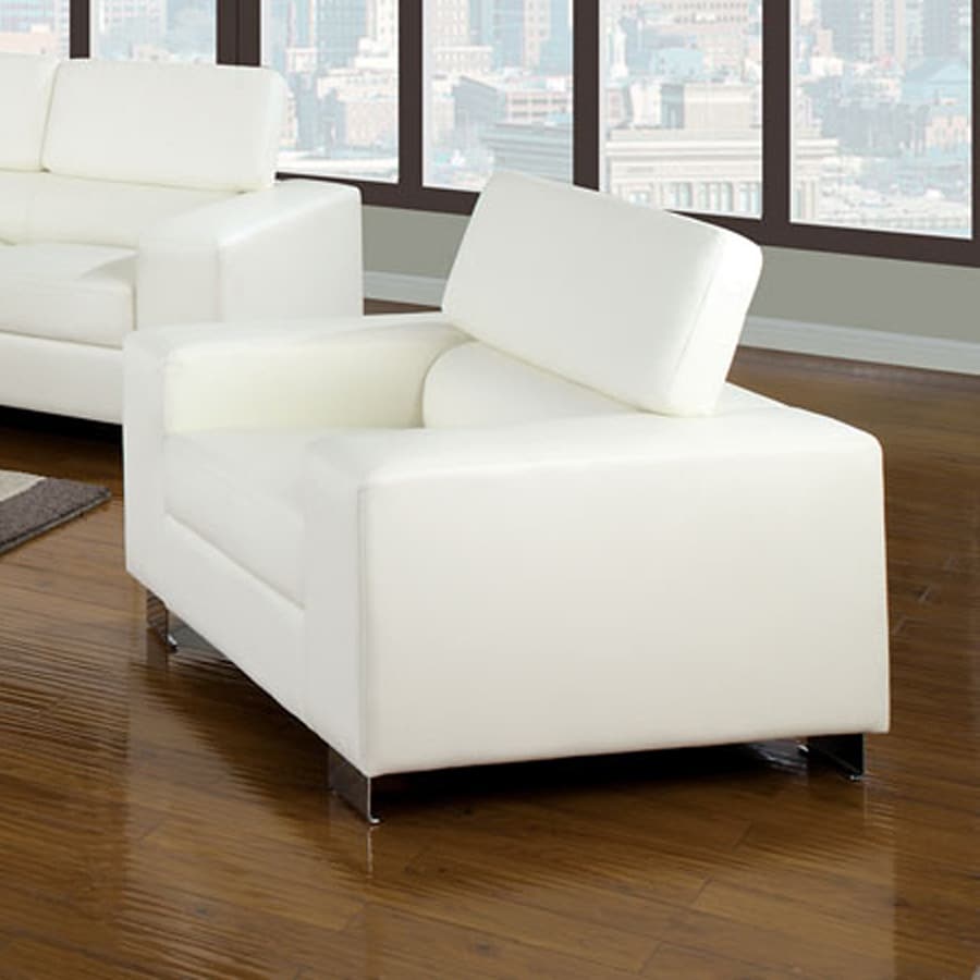 Furniture of America Makri Modern White Faux Leather Accent Chair at