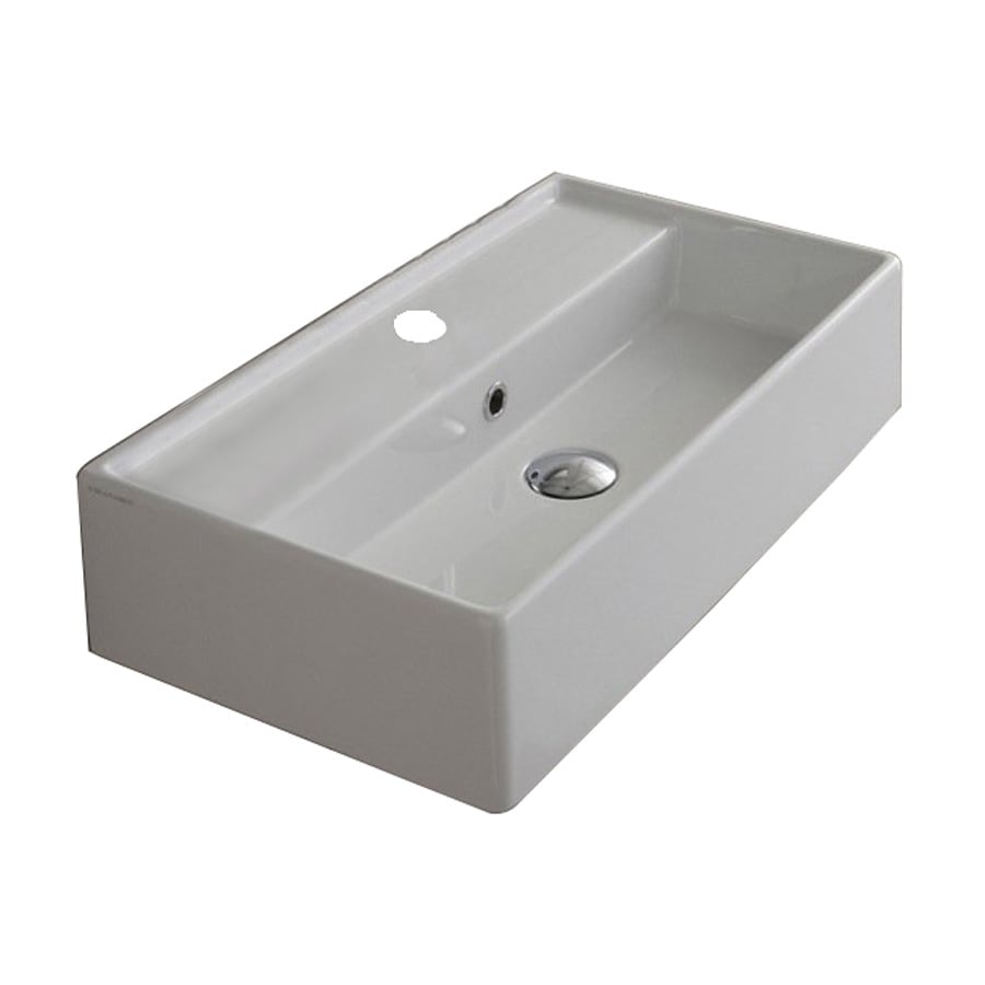 Drain not included; lifestyle image - sink only, faucet, drain, mirror ...