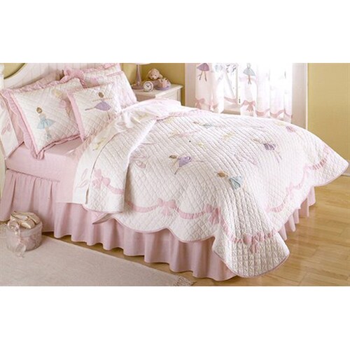 My World Ballet Lessons 2Piece Pink and White Twin Quilt Set in the