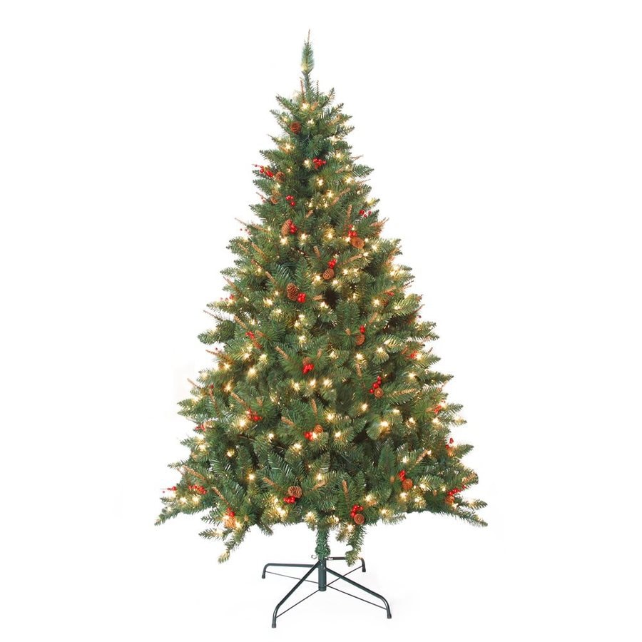 Shop Jeco 7-ft Pre-Lit Berrywood Pine Artificial Christmas 