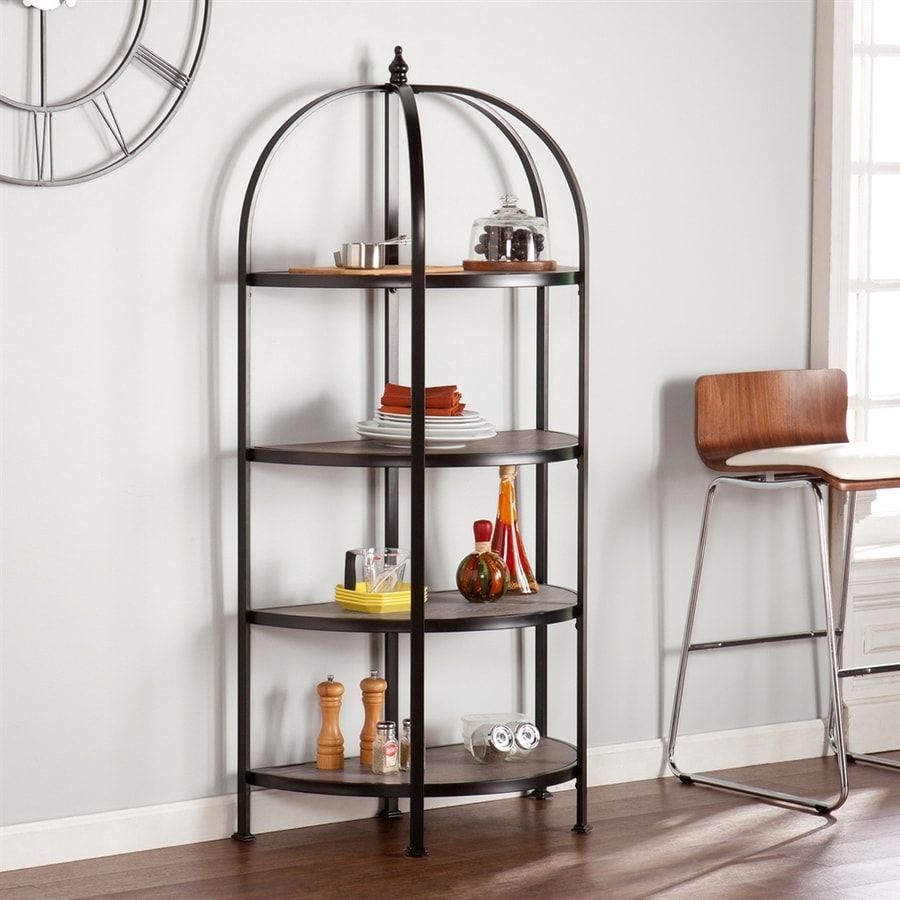 Boston Loft Furnishings Marian Matte Black/Burnt Oak Metal Bakers Rack