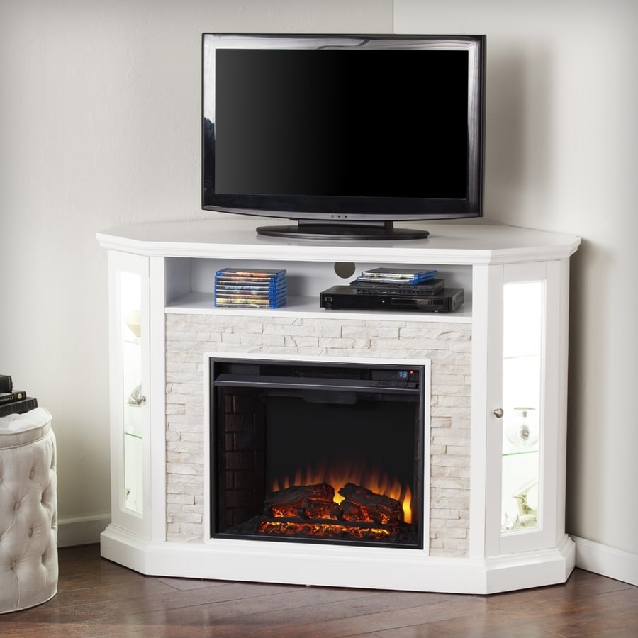 Shop boston loft furnishings 52.25-in w 4700-btu mdf corner or flat wall led electric fireplace media mantel thermostat remote control included in the electric fireplaces section of Lowes.com