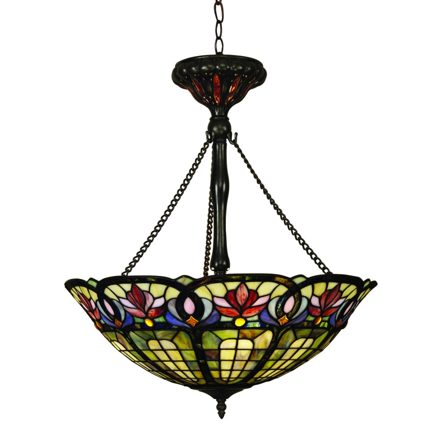 Quoizel Hyacinth Vintage Bronze Traditional Stained Glass Bowl Pendant ...