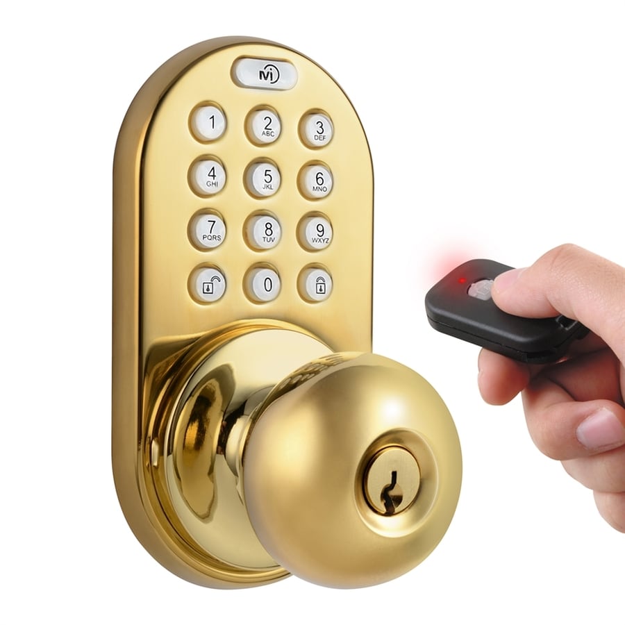 MiLocks Polished Brass Round Electronic Entry Door Knob at