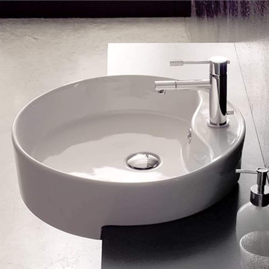 Nameeks Scarabeo Geo White Vessel Round Bathroom Sink With Overflow At   1000200509 