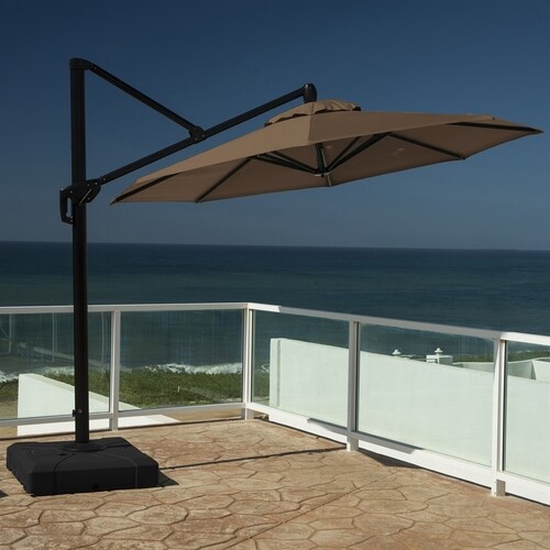 RST Brands Chestnut Brown Offset 10 Ft Patio Umbrella With Base At