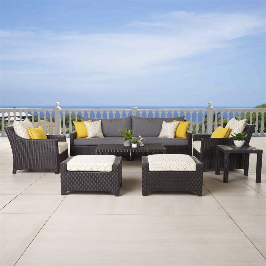 Rst Brands Deco 8 Piece Resin Frame Patio Conversation Set With Rst Brands Deco 8 Piece Resin Frame Patio Conversation Set With Sunflower Yellow Sunbrella Cushions