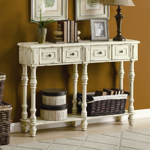 Monarch Specialties Antique white Rubberwood Console Table at