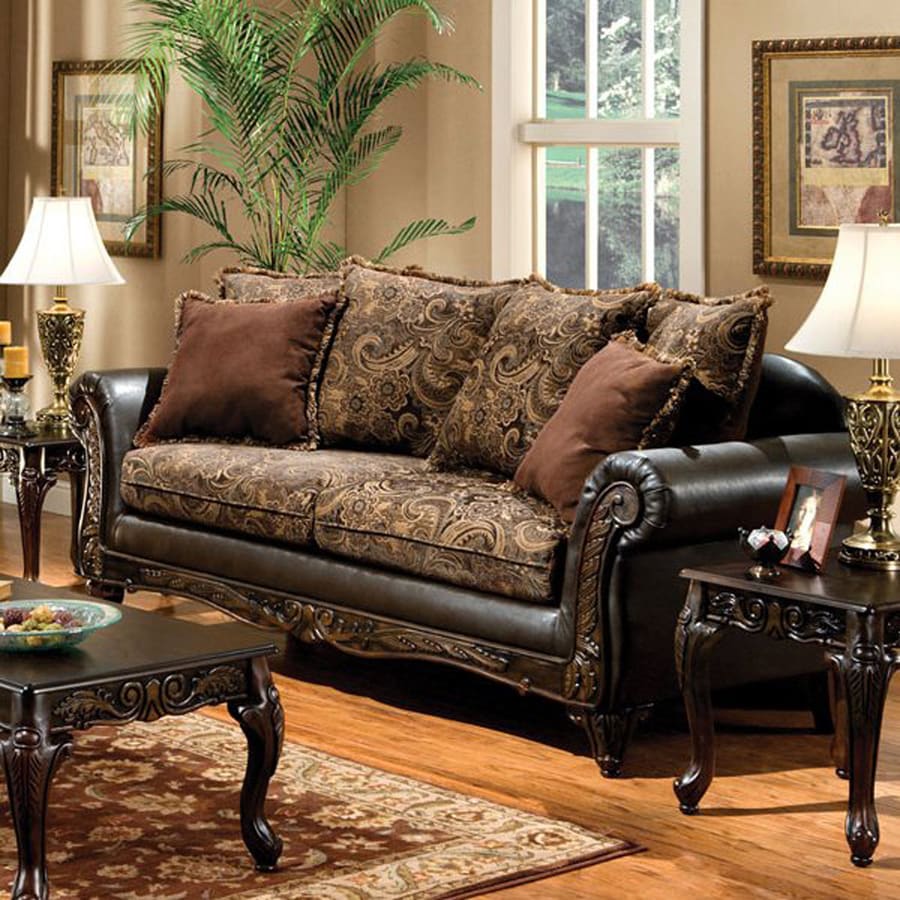 Furniture Of America Rotherham Vintage Browndark Brown Faux Leather Sofa In The Couches Sofas