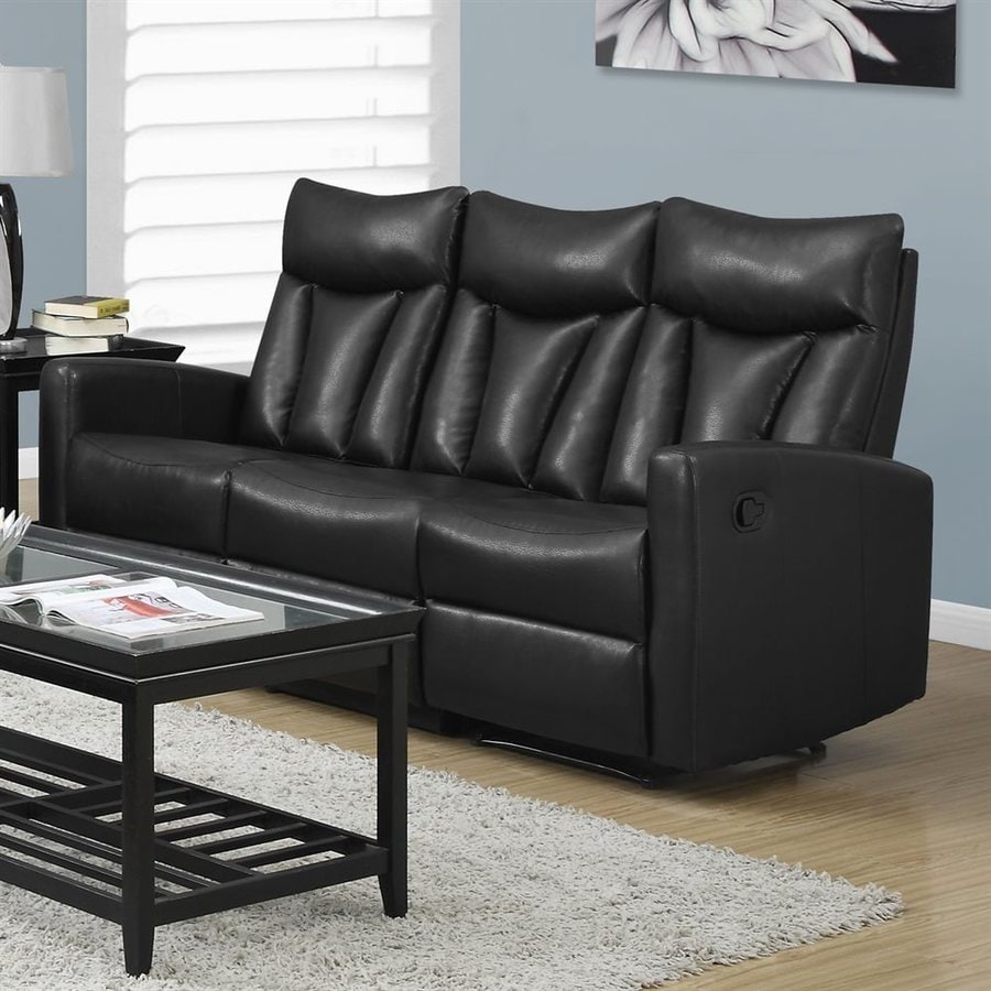 Monarch Specialties Modern Black Faux Leather Reclining Sofa at