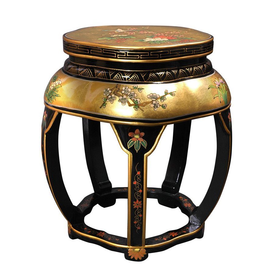 Oriental Furniture 18 In Black Gold Indoor Round Wood Plant Stand At   1000255075 