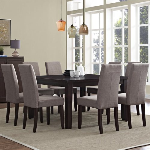 Simpli Home Acadian Java Brown 9-Piece Dining Set with Dining Table in ...