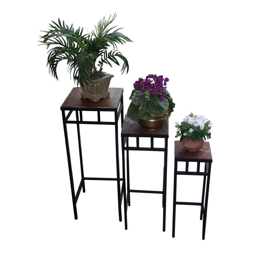 4D Concepts 27.5in Black Indoor/Outdoor Square Slate Plant Stand at