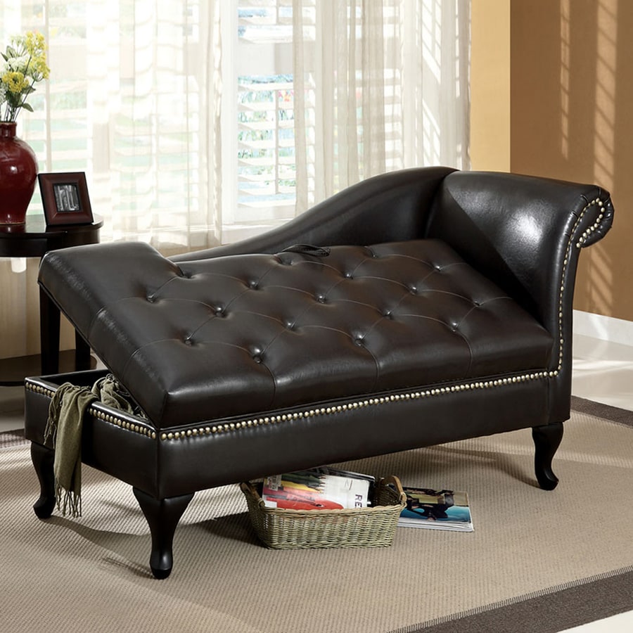 Furniture of America Lakeport Casual Black Faux Leather Chaise Lounge